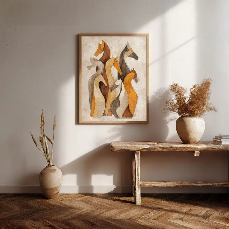 Horse Silhouettes Archival Paper Wall Painting With Brown Frame media 7