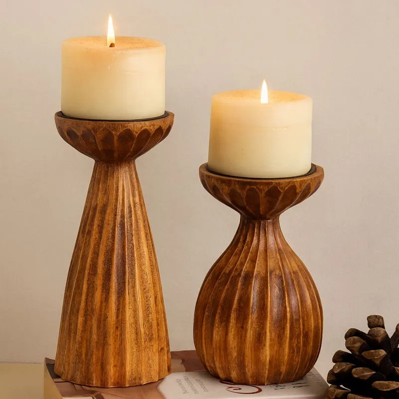 Kyra Wood Candle Holder With Candle - Set Of Two media 1