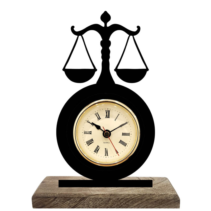 Scales Of Eternity Iron & Mango Wood Table Clock media 3
