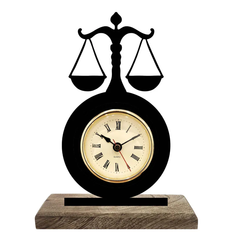 Scales Of Eternity Iron & Mango Wood Table Clock media 3
