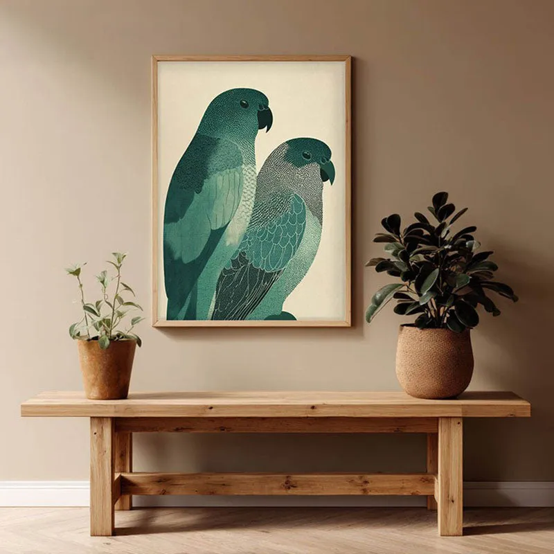 Pastel Parrot Pair Canvas Wall Painting With Brown Frame media 7
