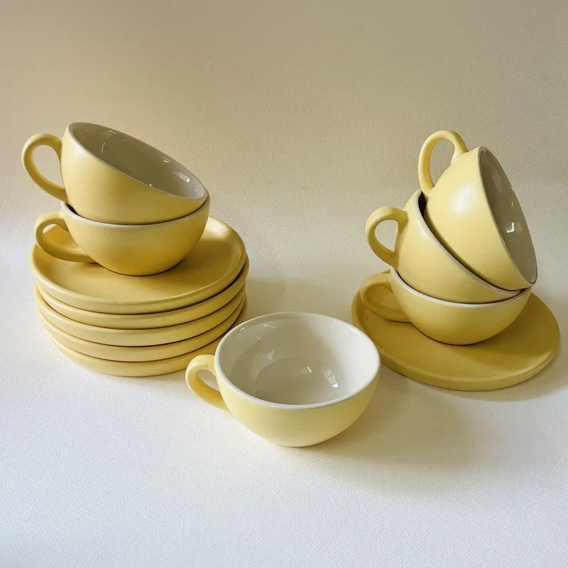 Ceramic Cup & Saucer (Yellow/240 mL Each) - Set of Six media 5