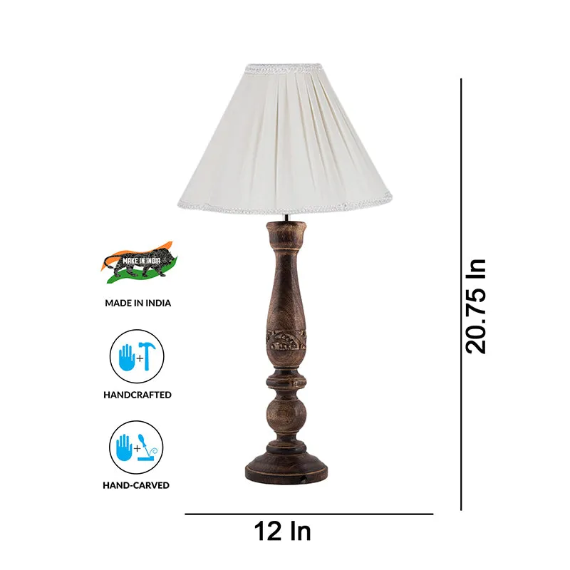 Nihara Nila Wooden Fabric Table Lamp - Beige,Brown media 4