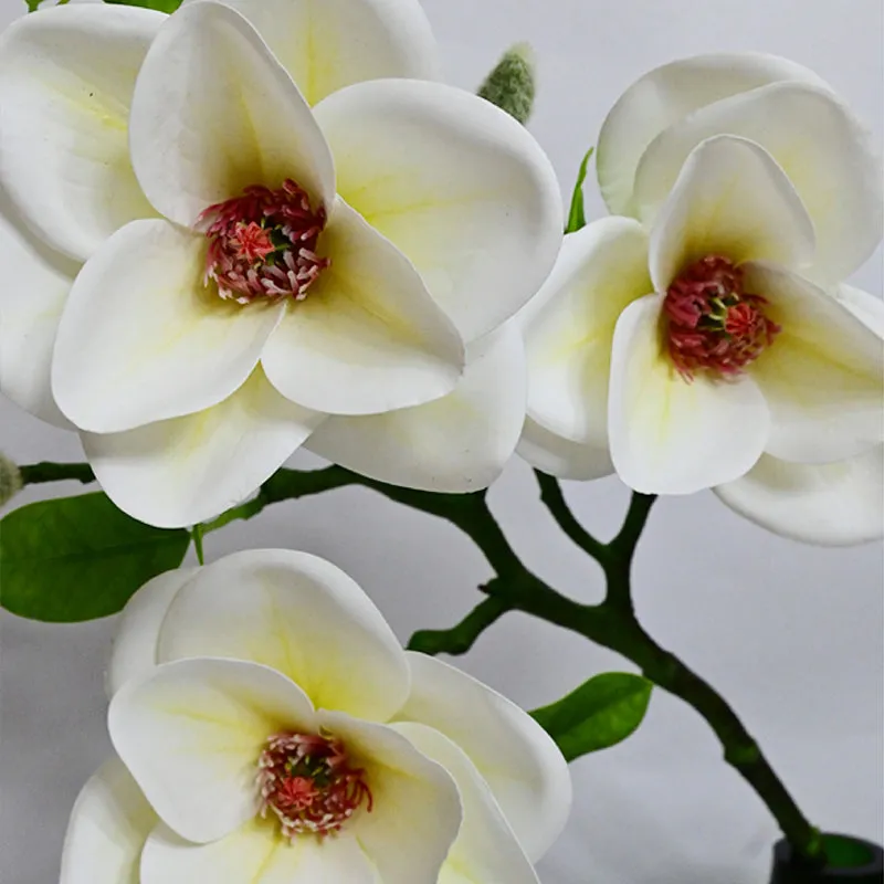 Artificial Magnolia Flower Stick - White & Yellow media 5
