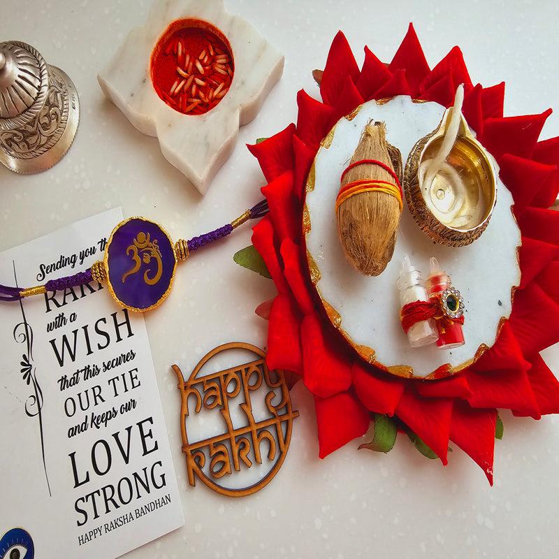 Om Ganesha Purple Agate Rakhi Gift Set