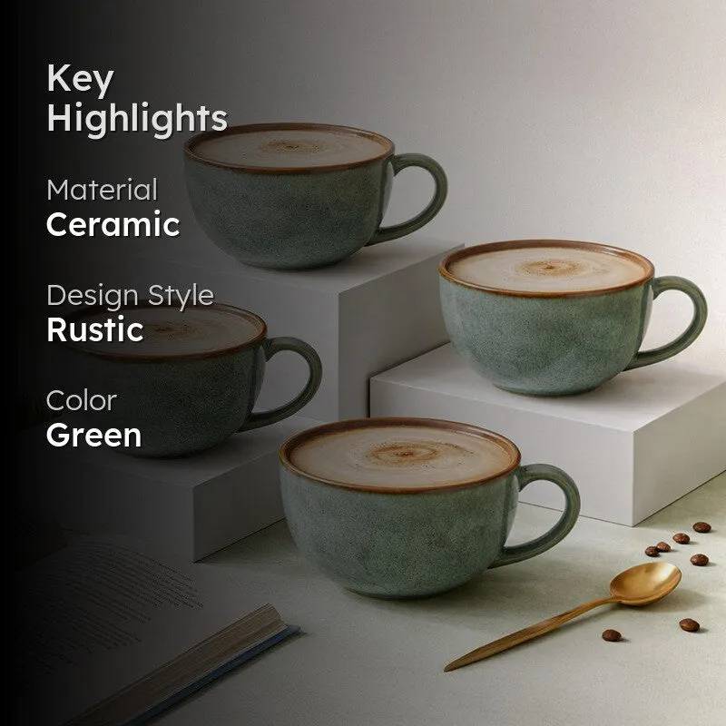 Cuddle Ceramic Tea Cup (250 mL Each),Light Green) - Set Of Four media 2