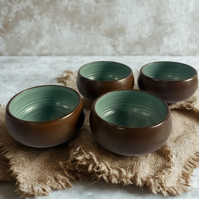 Chestnut Handcrafted Ceramic Dip Bowls (Brown,150 mL) - Set Of Four media 5