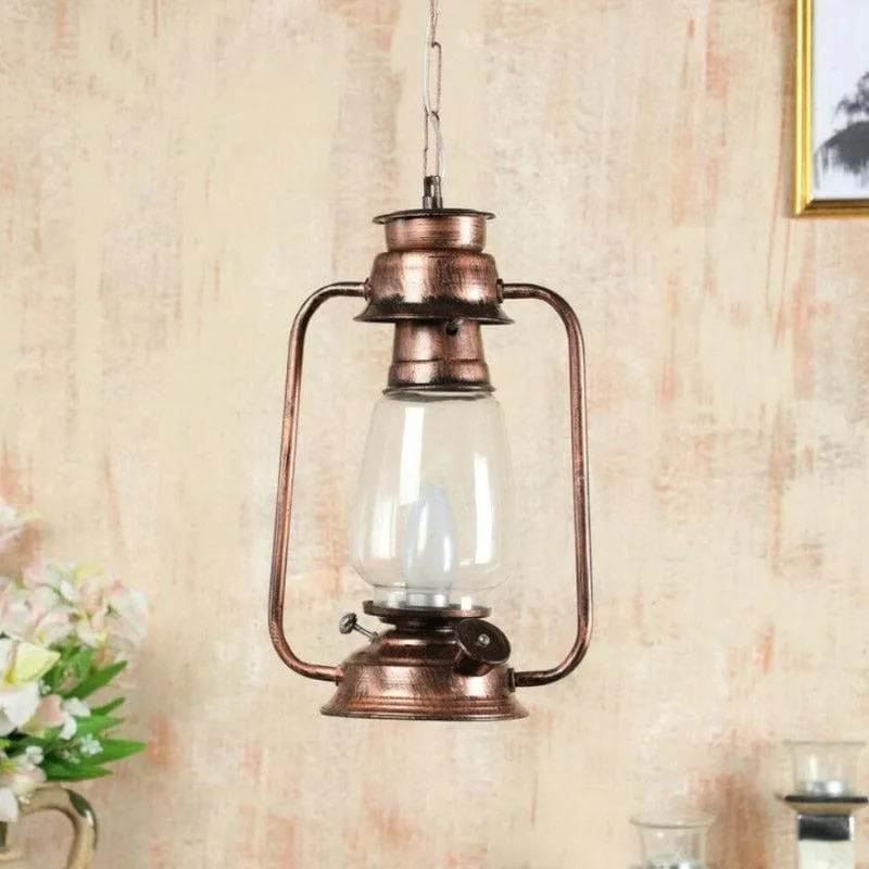 Vintage Lantern Metal Glass Ceiling Lamp - Copper media 3