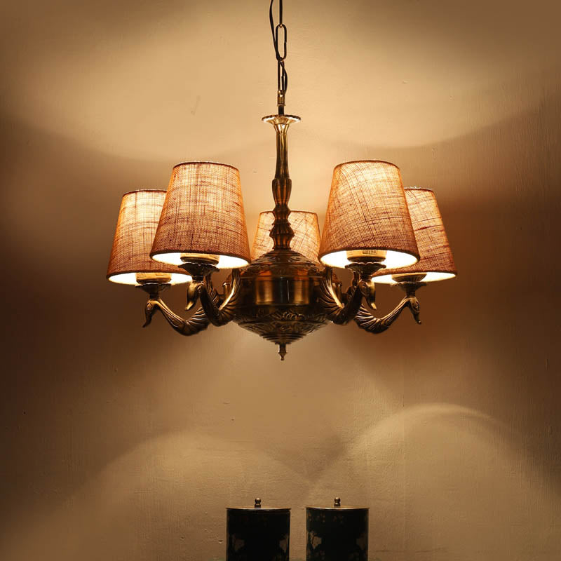 Khaki Conical Golden Antique Ceiling Lamp