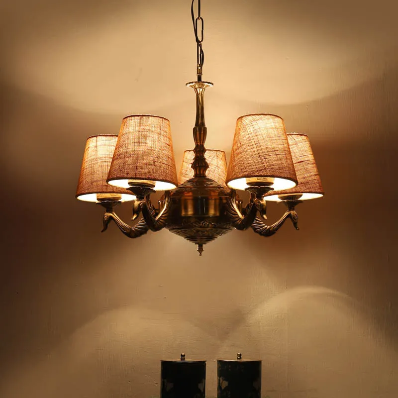 Khaki Conical Golden Antique Ceiling Lamp media 1