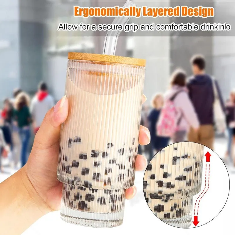 Stylish Glass Can Mug with Wooden Lid & Straw media 4
