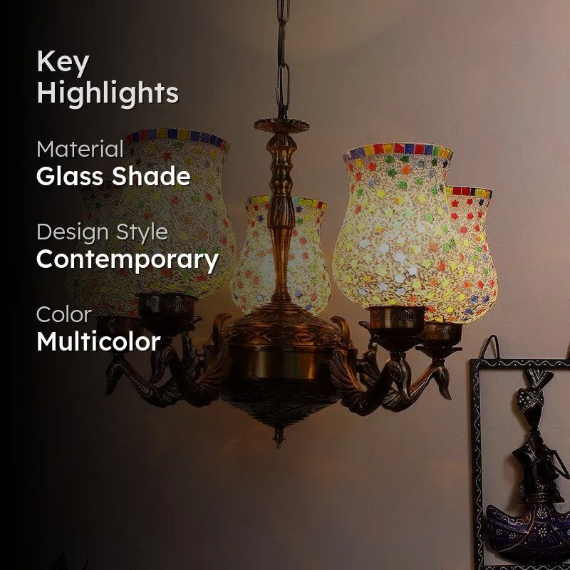 Ekta Mayoora Mosaic Golden Antique Ceiling Lamp media 2