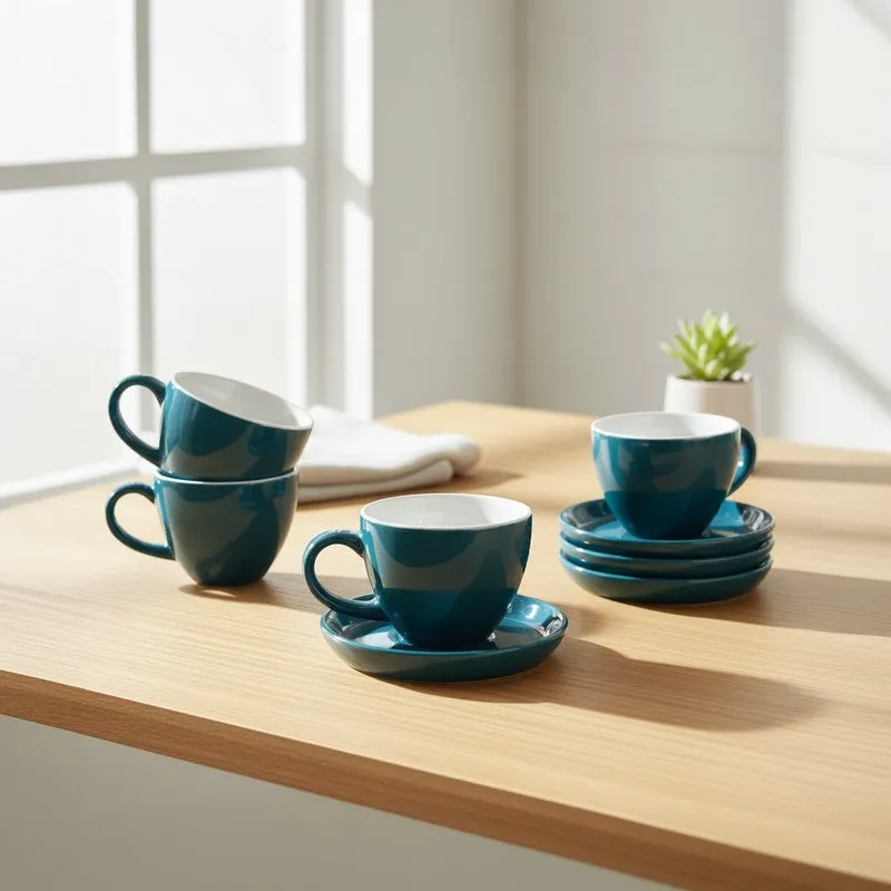 Ceramic Cup & Saucer (Deep Green/180 mL Each) - Set of Four media 1