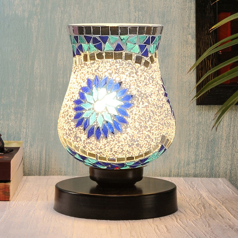 Blazeon Glass Table Lamp With Wooden Base - White