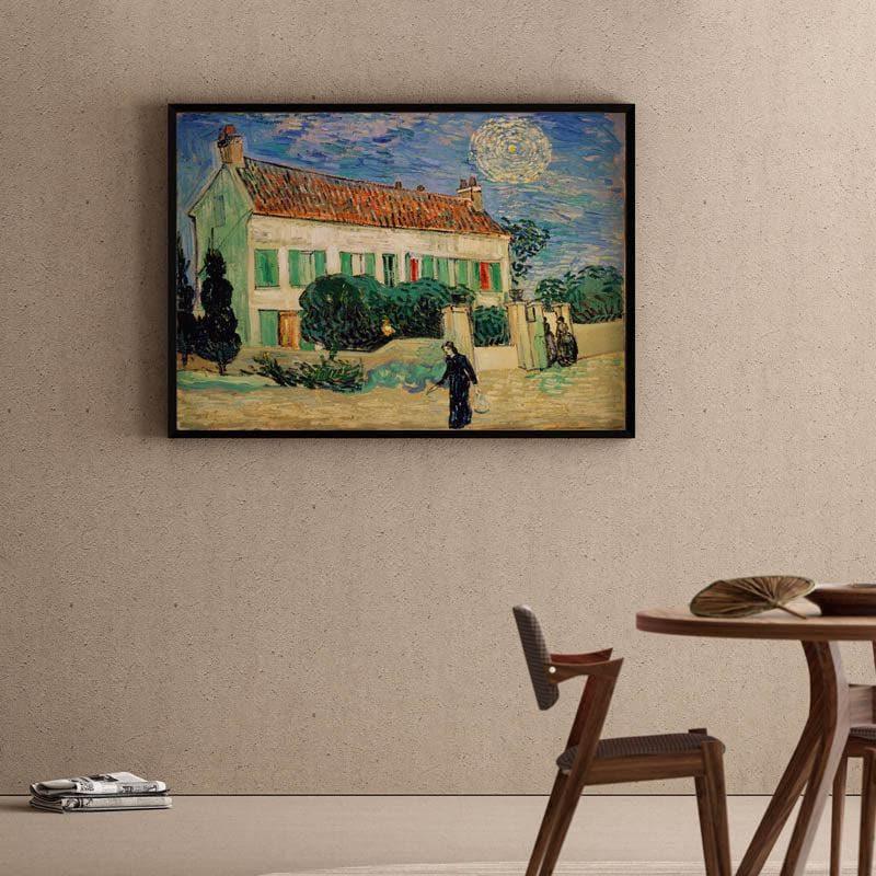 Whitehousenight By Vincent Van Gogh - Black Frame