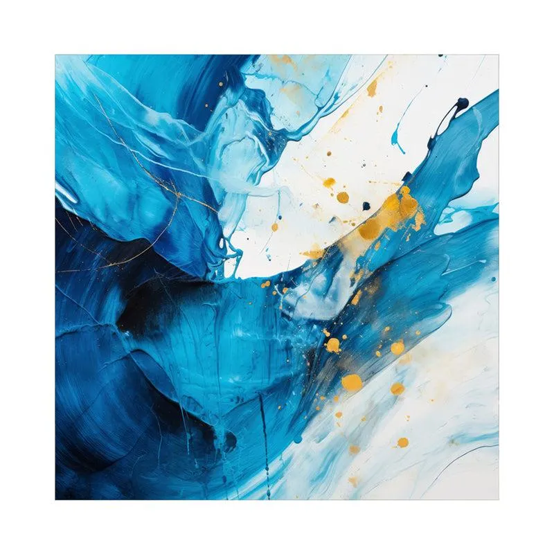 Abstract Waves in Blue and Gold Wall Painting media 4