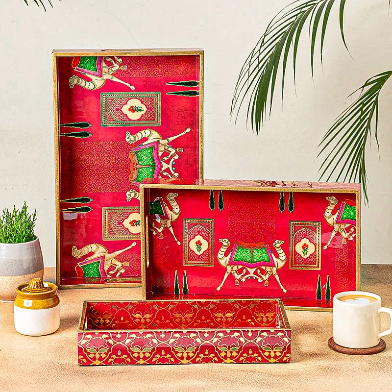 Camel Carriage Serving Tray - Set Of Three media 1