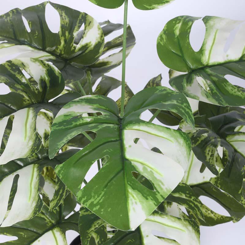 Faux Lush Monstrera Plant With Black Plastic Pot - 2.3 Feet media 6