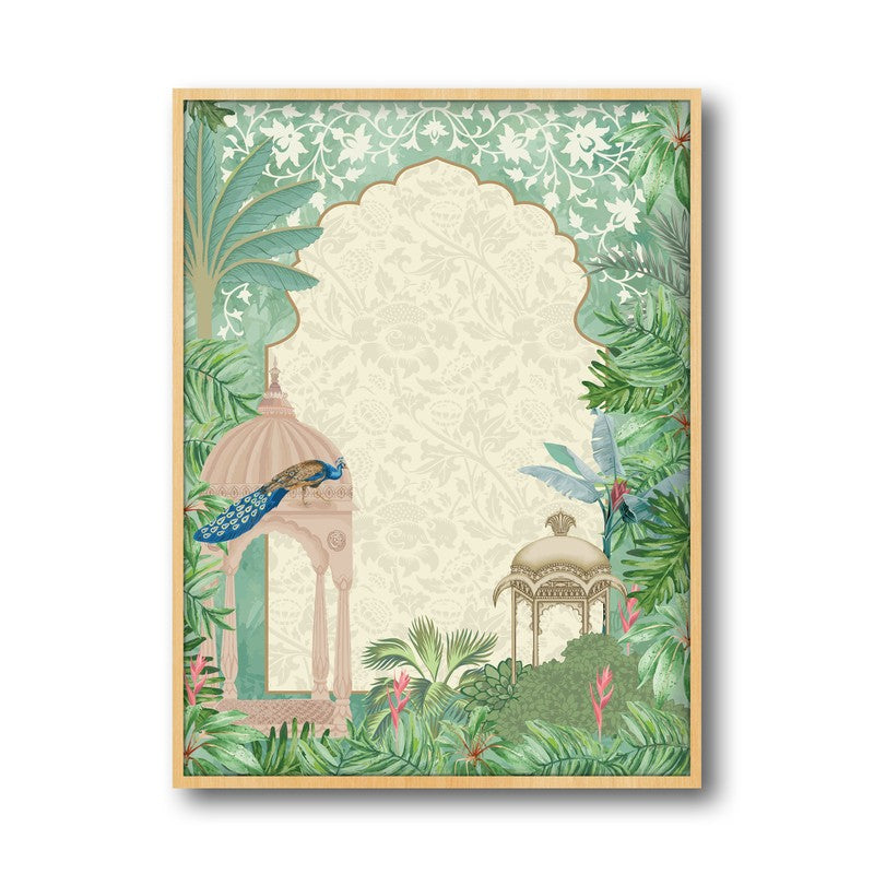 Mehfil- e - Gul Framed Mughal Canvas Archival Canvas Wall Painting - Natural Brown Frame media 5