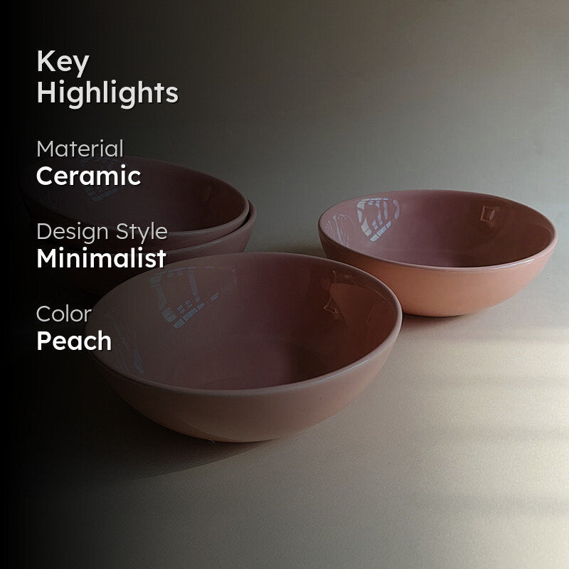 Porcella Ceramic Snack Bowl (Peach/350 mL Each) - Set Of Four media 2