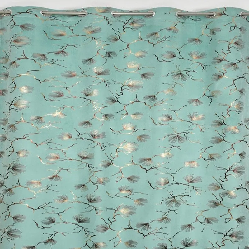 Soft Edge Printed Velvet Curtain - Sage Green,Gold media 4