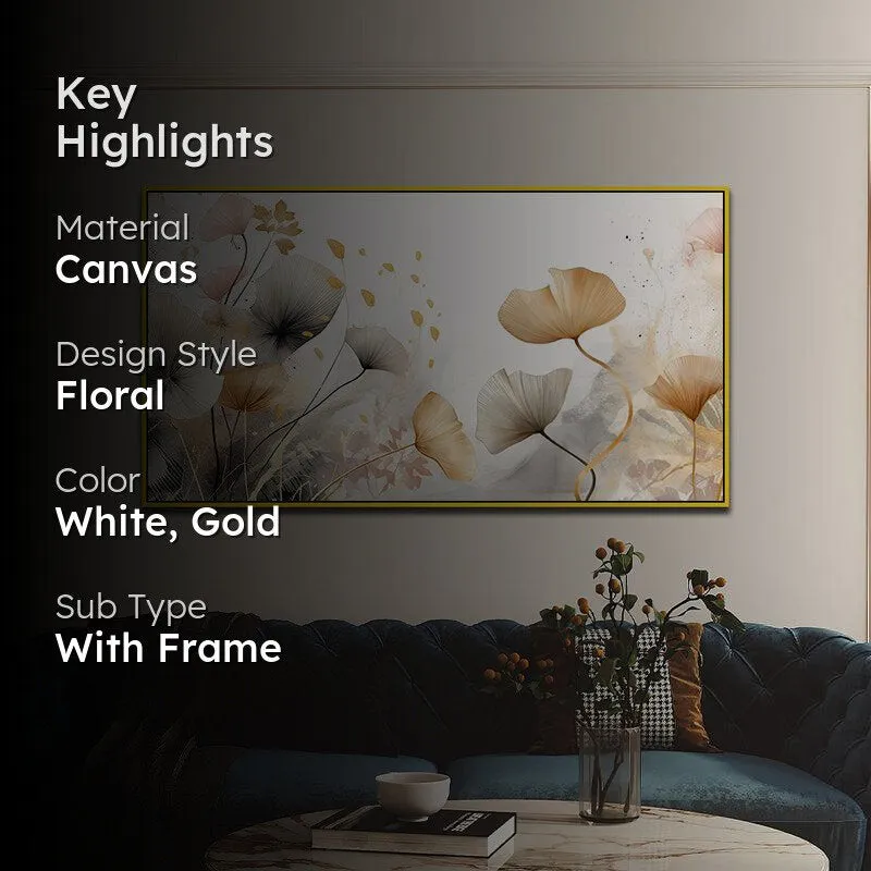 Golden Age Of Autumn Floral Canvas Wall Painting With Frame - Gold media 2