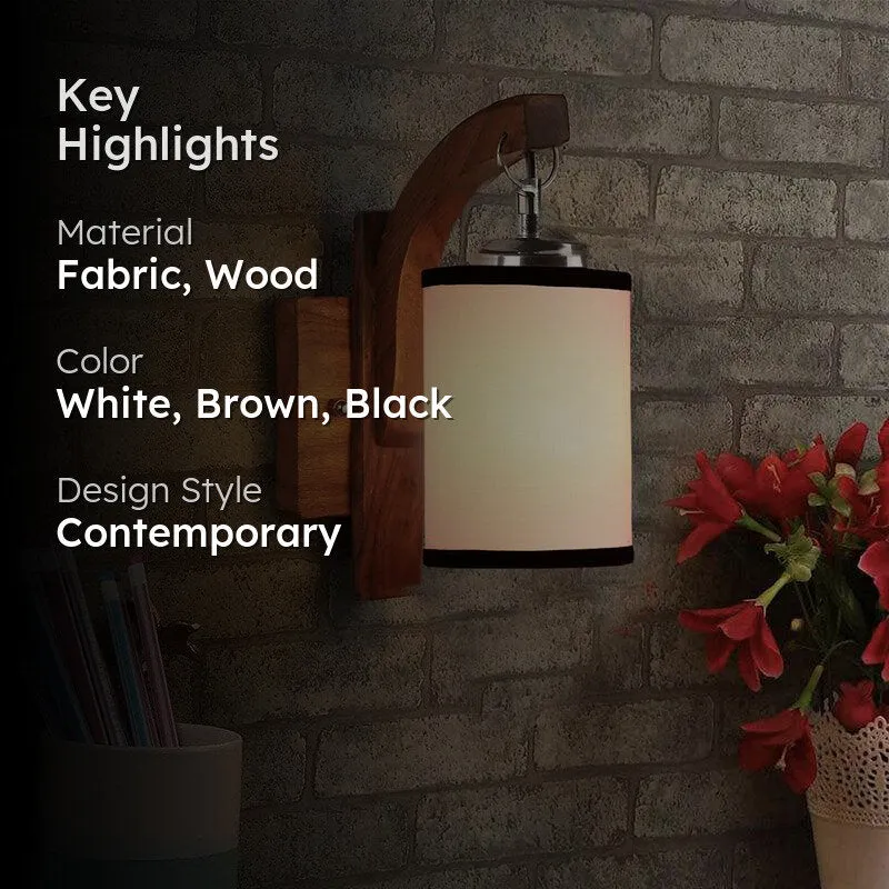 Forma Cylindrical Fabric & Wooden Wall Lamp - White & Black media 2