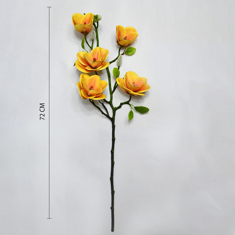 Artificial Magnolia Flower Stick - Yellow & Brown media 8