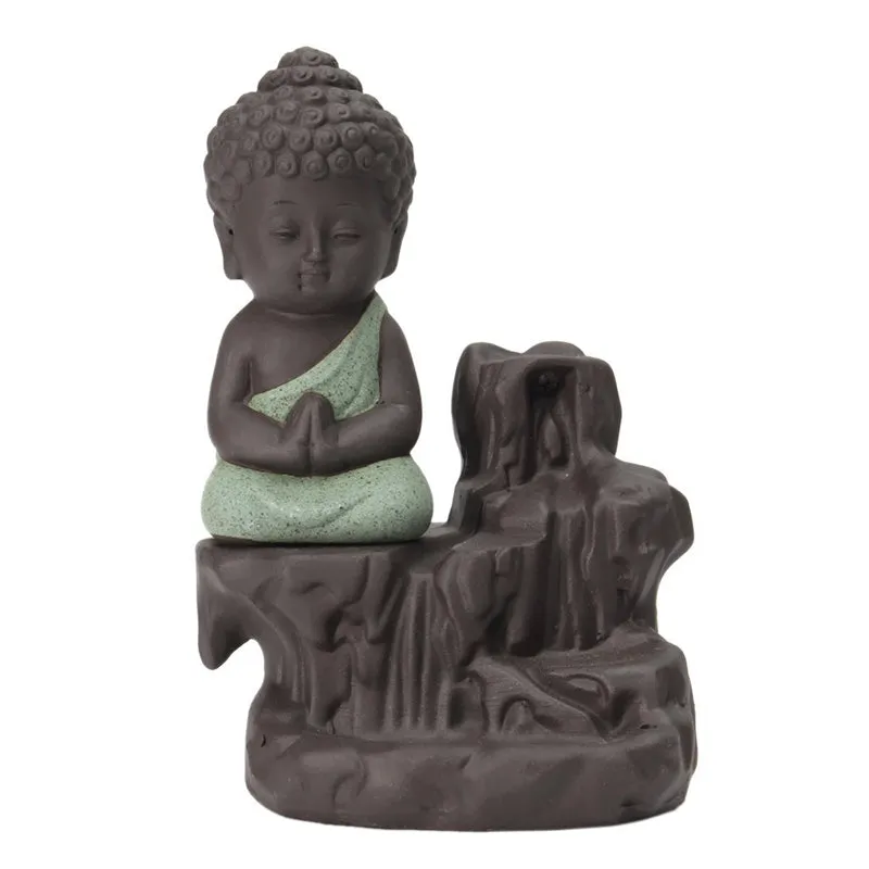 Baby Buddha Monk Smoke Fountain - Green & Brown media 3