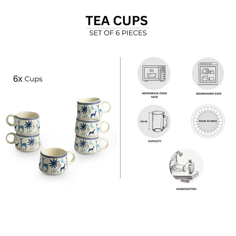 Cerva Ceramic Tea Cup (150 mL Each) -  Set of Six media 6