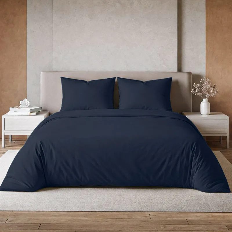 Moonweave Solid Cotton Bedsheet (Midnight Blue) - 400 TC media 1