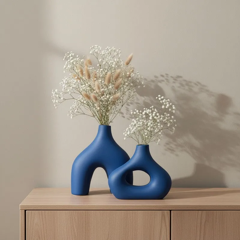 Noctra Sculptural Dual Ceramic Vase (Blue) - Set Of Two media 5