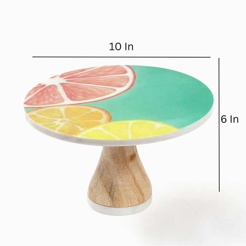 Citrus Wave Printed Marble & Wood Cake Stand image 5
