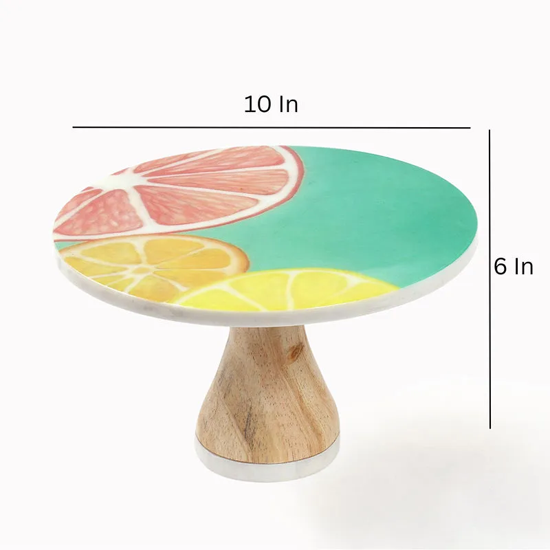 Citrus Wave Printed Marble & Wood Cake Stand media 5