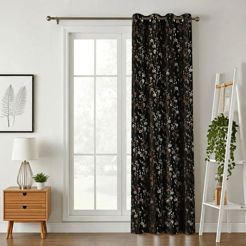 Glow Touch Printed Velvet Curtain - Black,Gold media 1