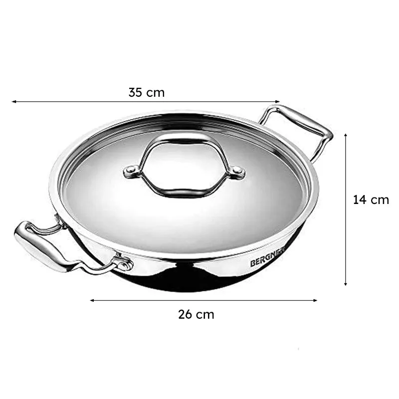 Bergner Argent Triply Deep Kadhai With Lid - 4500 mL media 9
