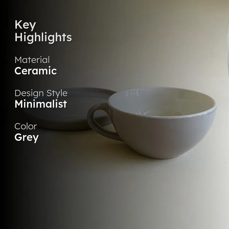 Elegant Grey Cup & Saucer (240 mL) - Two Piece Set media 2