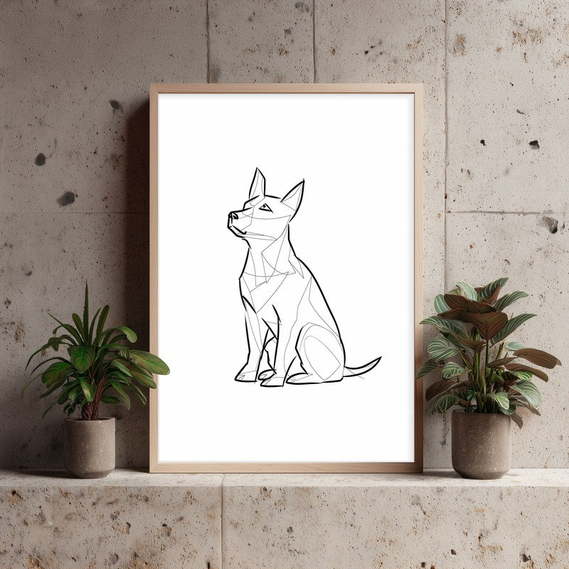 Geometric Dog Archival Canvas Wall Art - Natural Brown Frame media 4