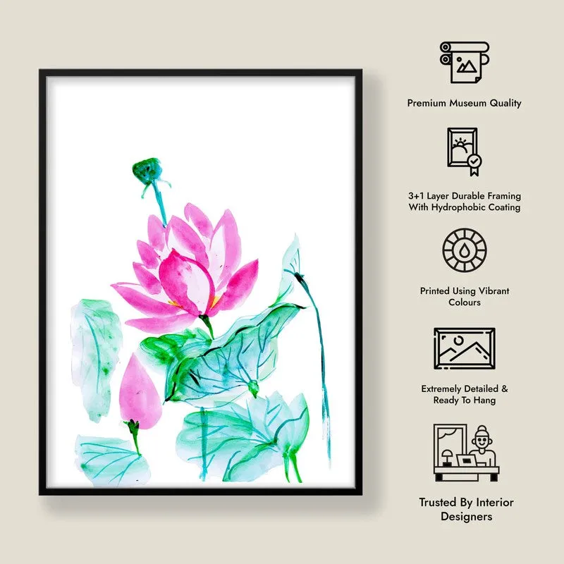 Lotus Brushstrokes Archival Paper Wall Art With Frame media 9