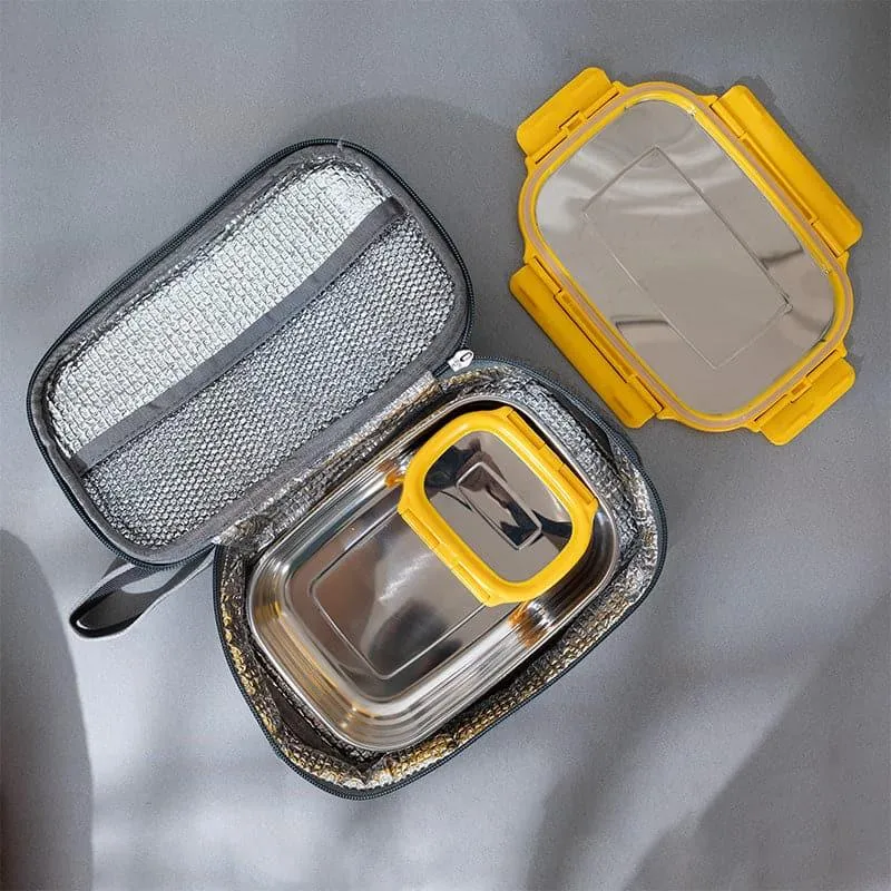 Delico Pack Yellow Lunch Box With Insulated Pouch (775 mL /150 mL) - Three Piece Set media 3