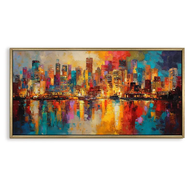 Nightfall City Canvas Wall Painting With Frame media 3