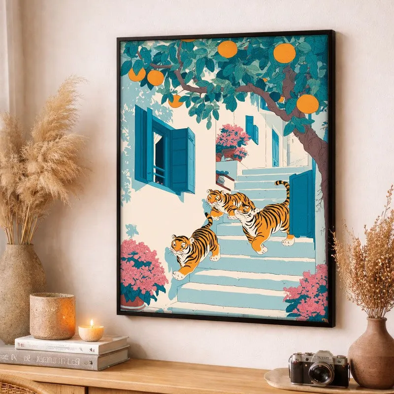Tiger Cubs Canvas Wall Painting - Black Frame media 3