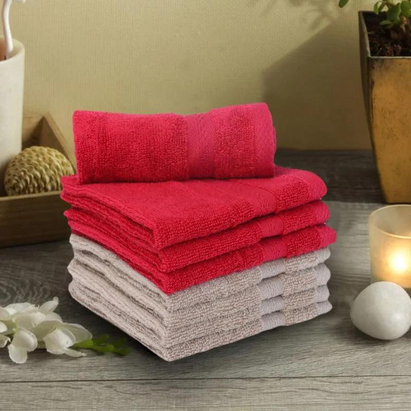 Miorah Face Towel (Red & Beige) - Set Of Eight media 1