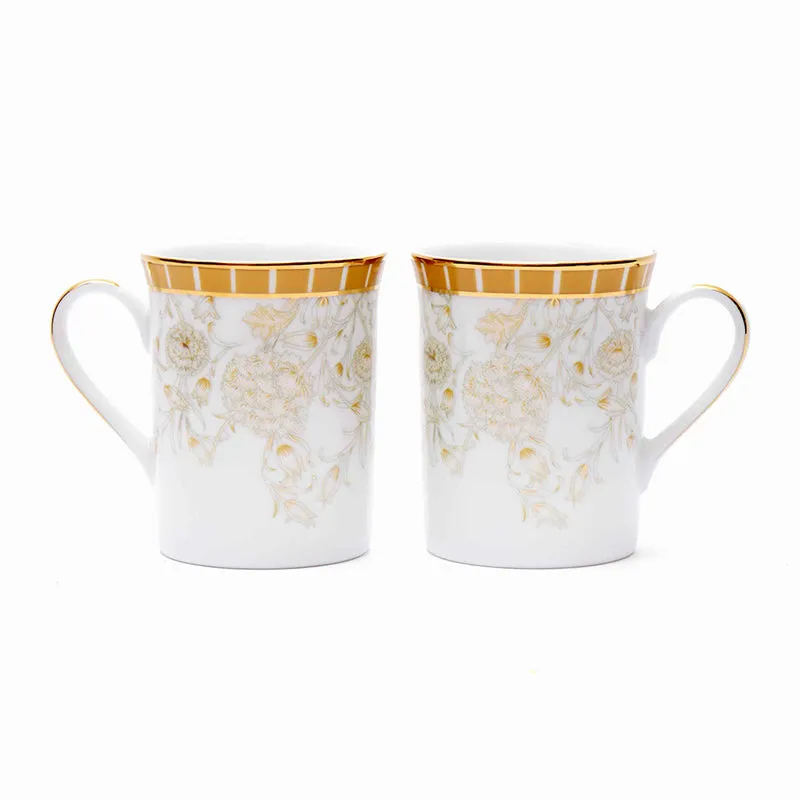 Gilded Iris Classic 24k Gold Brushed Porcelain Coffee Mug (300 mL Each) - Set of Two media 4