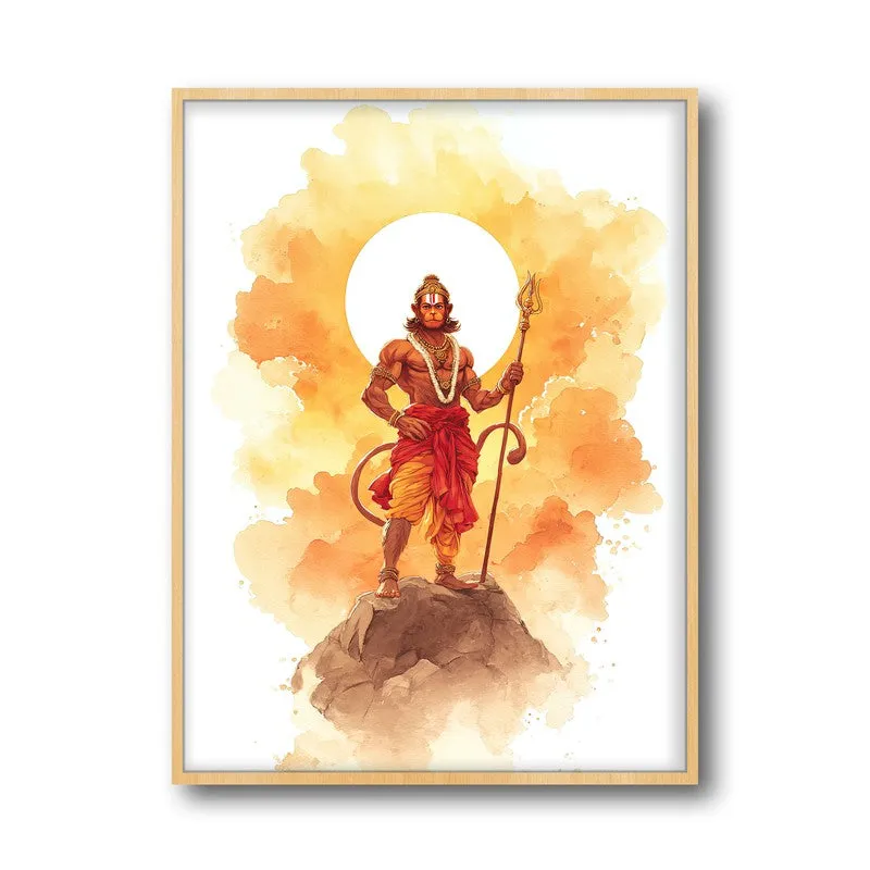 Sri Hanuman with Sun Aura II Archival Paper Wall Art - Natural Brown Frame media 5