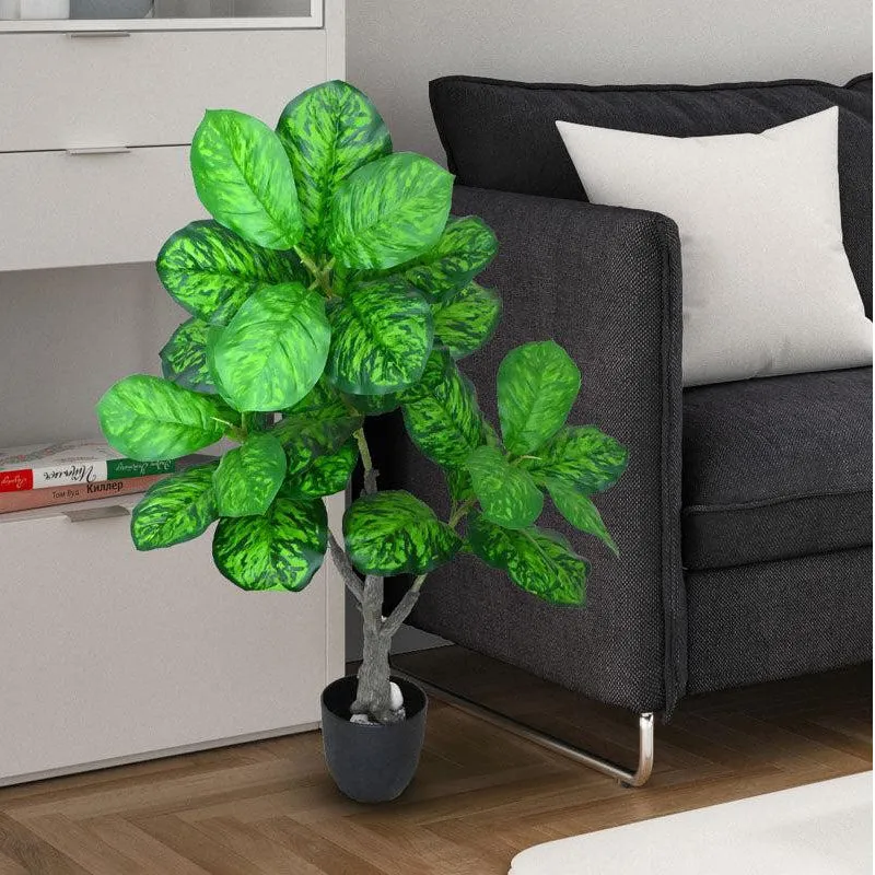 Faux Everlasting Dieffenbachia Seguine Plant With Black Plastic Pot - 95 cm (3.1 ft) - 3