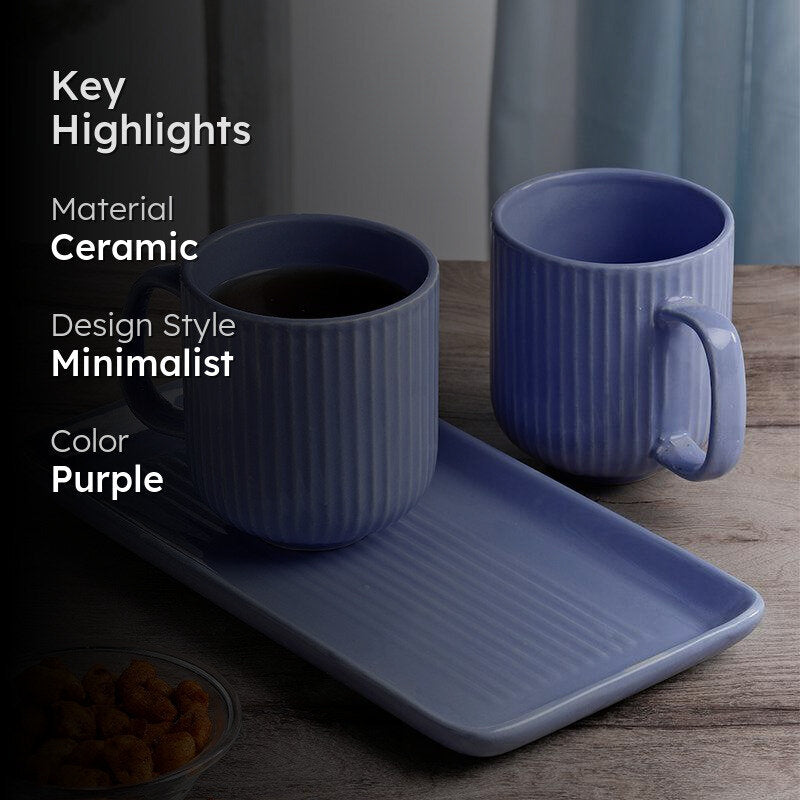 Vantera Purple Ceramic Mug And Tray (220 mL Each) - Three Piece Set media 2