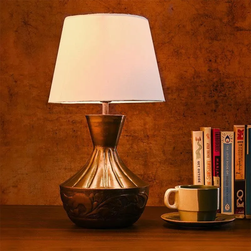 Kalash Etched Fabric Table Lamp - Copper,White media 1
