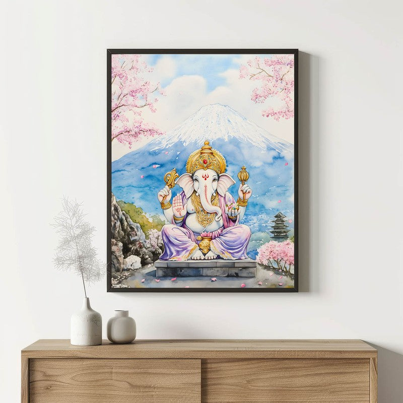 Parvataputra Ganesha Spiritual Archival Paper Wall Painting With Frame - Black