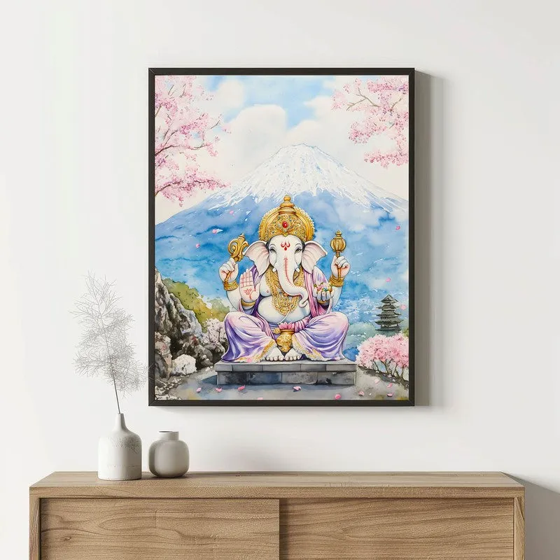 Parvataputra Ganesha Spiritual Archival Paper Wall Painting With Frame - Black media 1